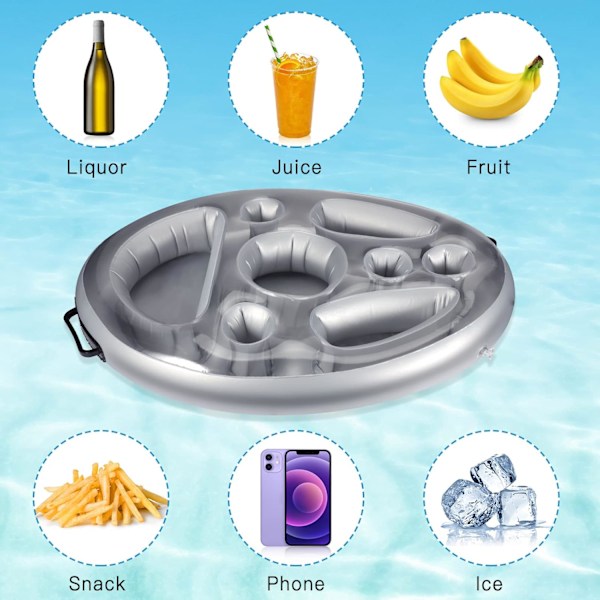 Flytande dryckeshållare, uppblåsbar pool dryck float bricka med 8 hål stor kapacitet simbassäng kopphållare pool dricka kylare för drycker öl