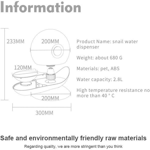 Automatisk vattenspridare för hundar katter, snigelform, gravitationsdrickare för husdjur, transparent fontänvatten skål dispenser för hundar katter, 2,8 L
