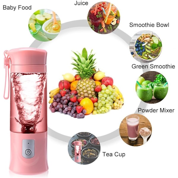 Mini Blender, Portabel Blenderkopp för Shakes och Smoothies, Elektrisk USB Juicer Blender med Livsmedelsklassade Sex Blad och Portabel och Bred Användning