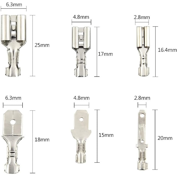 270 st elektriska kabelskor, trådanslutnings T-kontakt, hane hon spade trådanslutningar crimp terminalblock med isoleringshylsa 2,8 mm 4,8 mm 6,3 mm