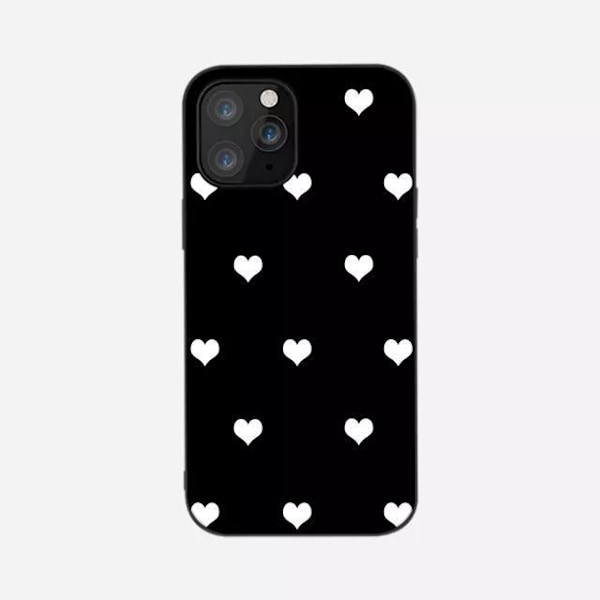 Fint skal för alla iPhone 14 modeller svart med vita hjärtan Black one size Black iPhone 14 Plus