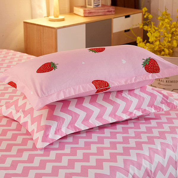 Fastsytt lakan med jordgubbstryck, Kawaii-design, kylande organisk polyester, djup ficka, reaktiv 3D-tryckning, höghållfast mikrofiber för sovrumsinredning,