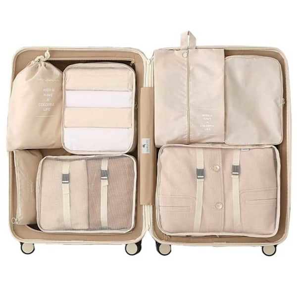 Reseorganiserare Packkuber till Resväska 7st Väskinsatser Beige beige