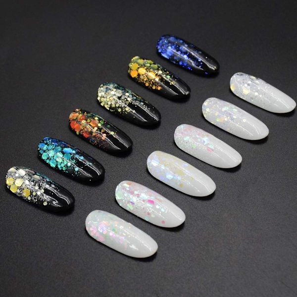 Nagelkonst Glitter Chunky Paljetter Iridescent Mermaid Flakes Ultra-tunna Spetsar Färgglada Blandade