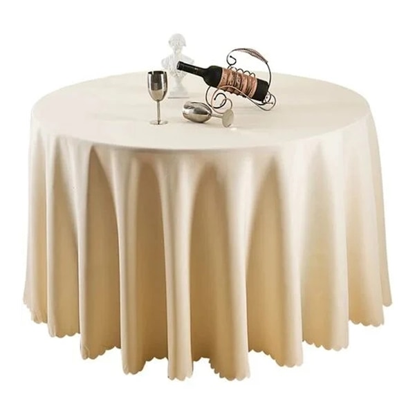 Rund Duk För 240 cm Bord, Elegant Beige Bordsduk Med Spetsdesign, Tvättbar Bordsduk För Middag, Fest Eller Bröllop