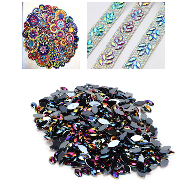 1000 st Crafting Strass Stenar DIY Hästögat Forma Fancy Flatback Glaskristaller Pärlor för Hantverk Dekoration Present09 Svart AB