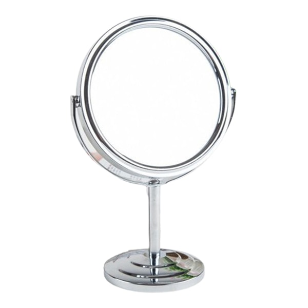 Elegant Metall 360° Roterande Dubbelsidig Spegel, 16,5 cm Omkrets, Matt Kromfinish För Kristallklar Reflektion