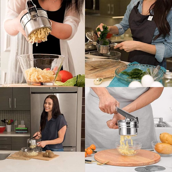 Professionell Potatispress av Hög Kvalitet, Rostfritt Stål, Lätt att Använda, Non-Stick Material, Bekväm Stabilitet, Hängögla för Vägg