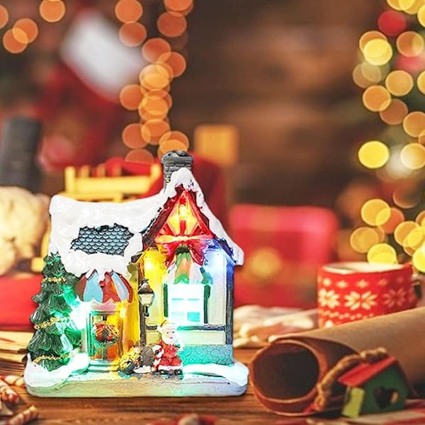 Utsökt Julbyhus, Batteridrivna LED-lampor, Handmålad Resin Polyresin, Högkvalitativt Resinmaterial, Perfekt Julklapp