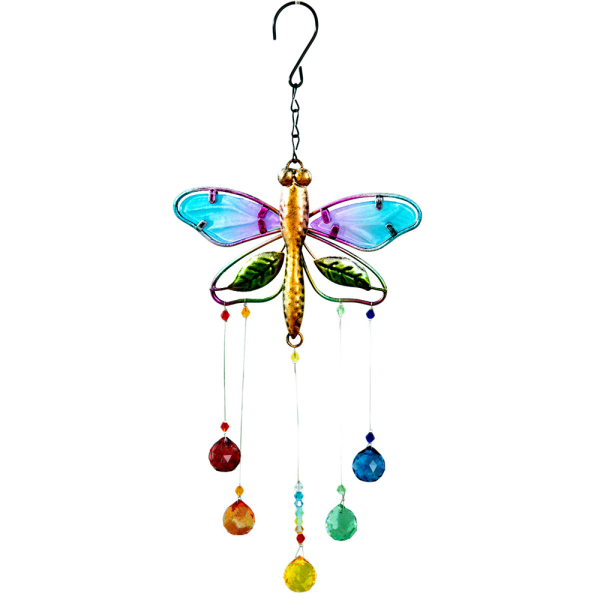 Dragonfly fönsterhängande kristallkula prisma, solfångare med kristall för trädgårdsinredning