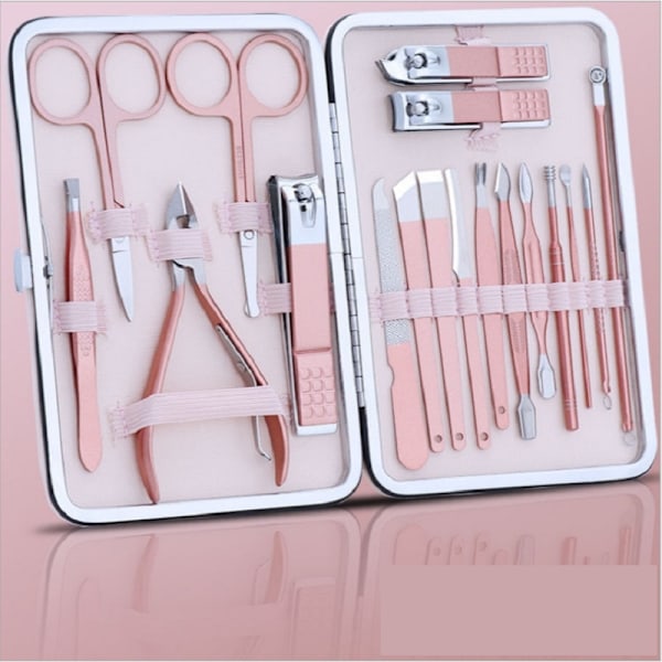 Nagelsats (18 stycken) manikyr kit pedikyr rosa