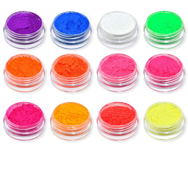 12 lådor pigment nagelpulver, färgglada fluorescerande färg nagelpigment damm nagelglitter gradient iriserande nagelkonst dekoration