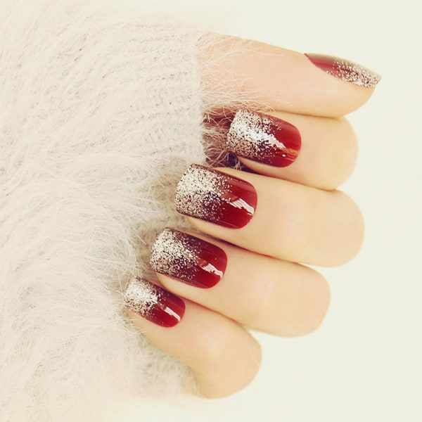 Blanka tryck på naglar röda fyrkantiga falska naglar konstgjorda full täckning falska naglar för kvinnor och flickor (24PCS)
