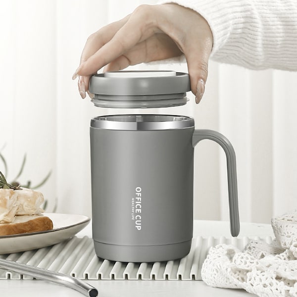 Isolerad Kaffemugg, Dubbelväggig Vakuumisolerad Resemugg i Rostfritt Stål med Lock, Livsmedelsklassat Rostfritt Stål Ergonomiskt Handtag Ingen Kondens