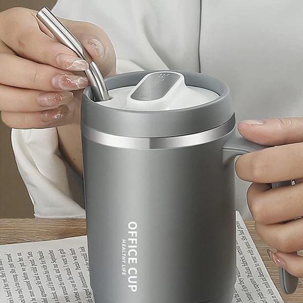 Isolerad Kaffemugg, Dubbelväggig Vakuumisolerad Resemugg i Rostfritt Stål med Lock, Livsmedelsklassat Rostfritt Stål Ergonomiskt Handtag Ingen Kondens