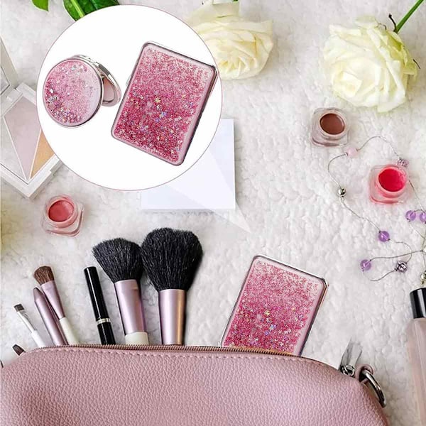Kompakt Spegel För Kvinnor, Högkvalitativa Material, Handhållen Vikbar Design, Rosa, 2st