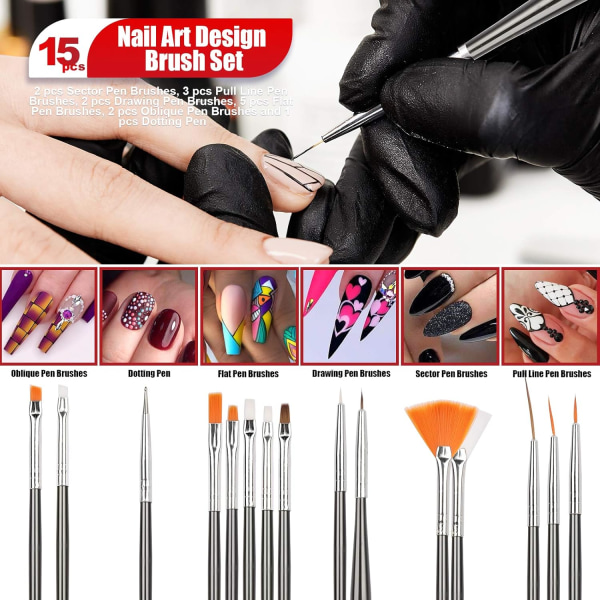 Nagelpenna Designer, Teenitor Stamp Nail Art Tool med 15 st Nail Painting Penslar, Nail Dotting Tool, Nail Foil, Manikyrtejp, Färgade Strass för