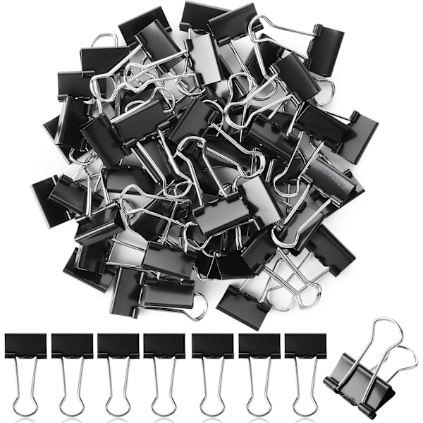 Bindklämmor, små bindklämmor, 50-pack, 0,75 tum, svarta, små klämmor, pappersbindklämmor, bindklämmor liten storlek, små gem, kontor
