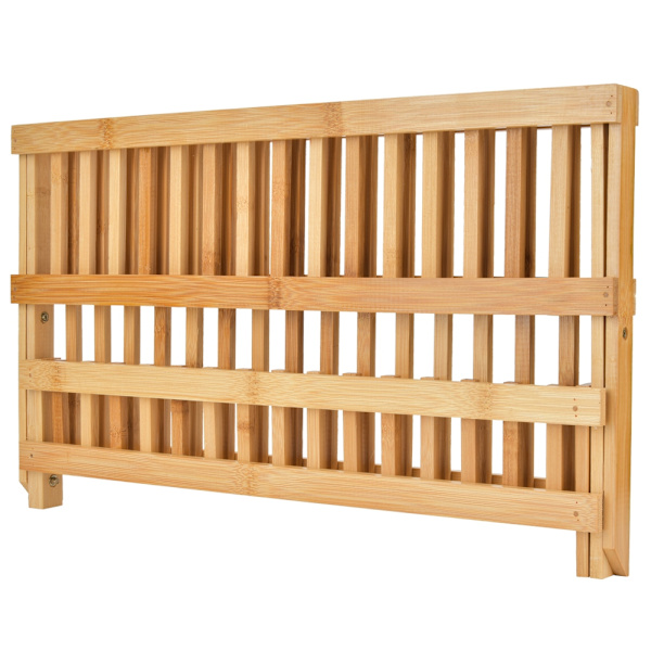 Fällbart förvaringshylla Dubbellager Polerad Naturlig Bambus Organizer Display Hemmöbler