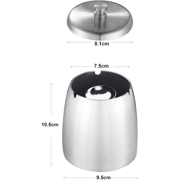 Elegant askkopp i rostfritt stål för utomhusbruk, luktfri & vindtät, stilren halkfri askkopp med stor kapacitet för uteplats och heminredning (Silver)