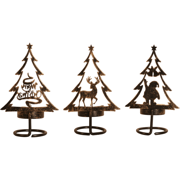 3-pack jul värmeljusstakar, metall julgran Deer+Santa Claus+Christmas