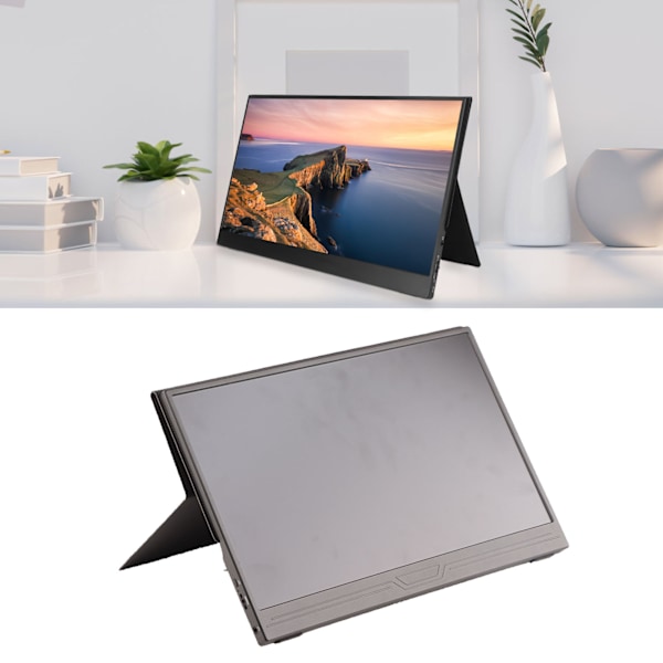 14 tum FHD Datorskärm 1080P 178 Graders IPS Portabel Monitor med HD Multimedia Interface Typ C för Laptop PC 100‑240V EU-kontakt