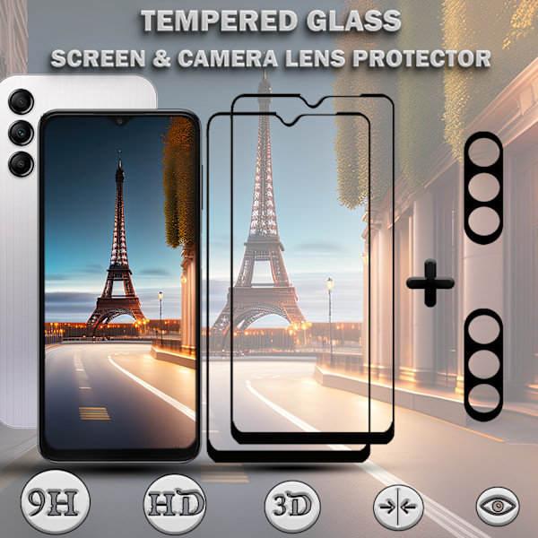2-Pack SAMSUNG A15 5G Skärmskydd & 2-Pack linsskydd - Härdat Glas 9H - Super kvalitet 3D