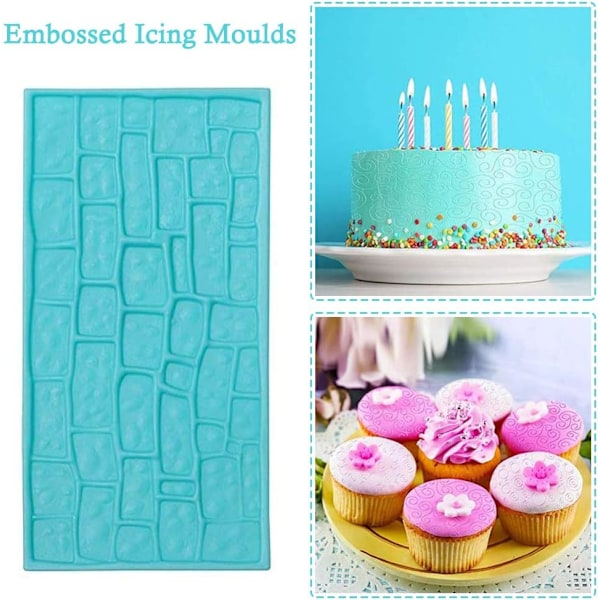 Texturdesignform för lera, choklad &amp; fondantkaka präglad, non-stick sten &amp; träfibrer fondantformar för bakning (set om 6)