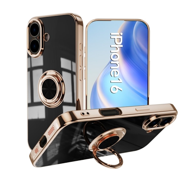 iPhone 16 Elegant & Stöttåligt Skal med Ringhållare Flawless - Svart