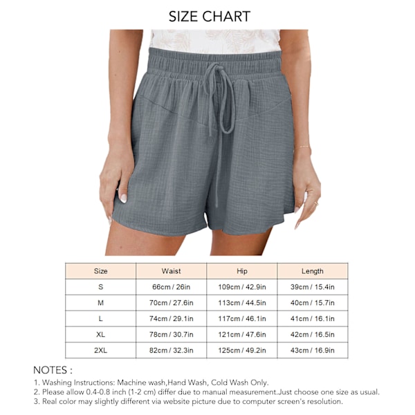 Dam Vida Ben Shorts Dragsko Elastisk Hög Midja Enfärgad Andningsbara Sommarshorts Blå Grå S