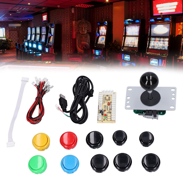 QM070901 Arkadspels Joystick Kit Noll Fördröjning Arkadspel DIY Kit Delar med Encoderkort 10 Knappar Joystick för MAME Blandad Färg (Svart)