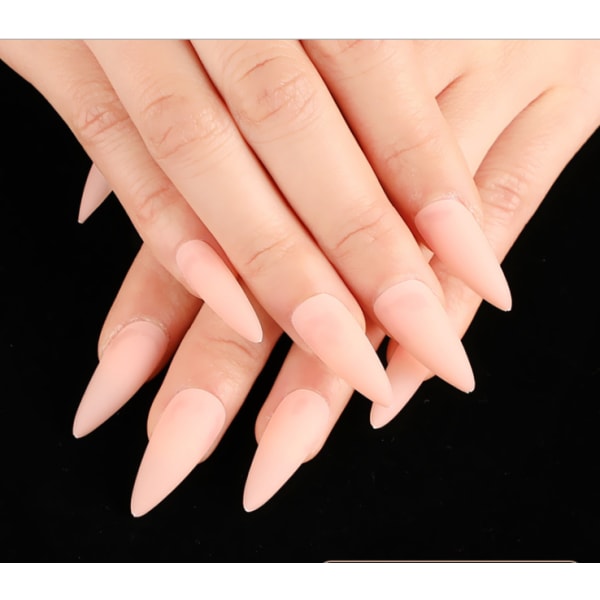 24 st falska naglar matt ren färg medium lång stilett mandel tryck på nagel falska nagelspetsar konstgjord fingermanikyr för kvinnor och flickor (svart)