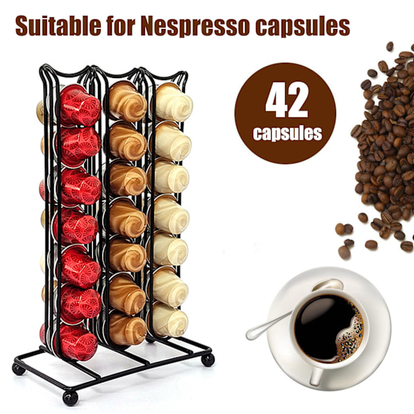 Kaffekapselhållare Rack Järn 42 Kaffekapslar Förvaringsorganisatör Torn för Nespresso Hem Café Kontor Svart