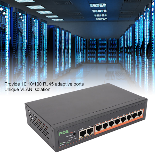 PoE Switch 8 Portar 10/100Mbps 90W RJ45 Adaptiv Port LED-indikator Aluminiumlegering 8 Portars PoE Switch UK-kontakt