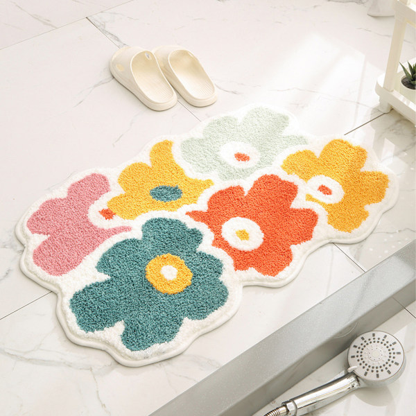 Söta Blommor Badrumsmattor, Mjuka & Tjocka Fibrer, Halkfria, Vattenabsorberande, Maskintvättbara, Attraktiv Mönsterdesign för Badrum, Kök och