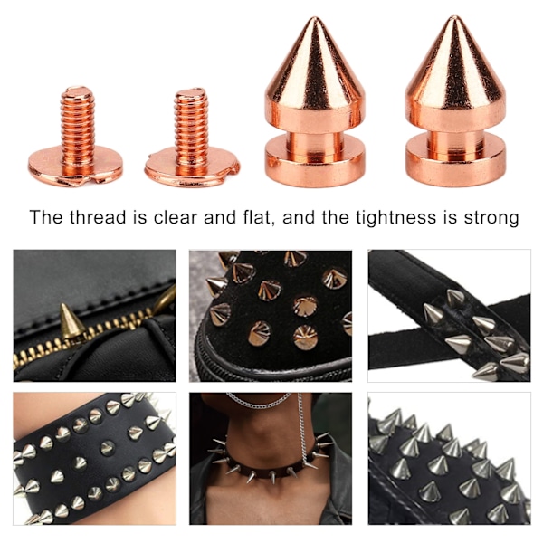 100 Set Spikade Koner Spikade Dubbar Roséguld Hög Hårdhet Skruv Bak Dubbar Spikar Kit för DIY Kläder Väskor Skor 8x13.5mm