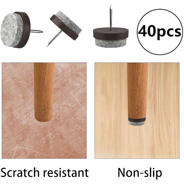 Stolsglidare, Möbelfötter Solid Skydd För Släta Ytor Inklusive Laminat Parkett Kakel Marmor, 40st Kraftiga Spikbara Golvskydd