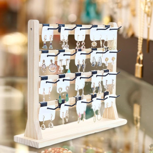 Träörhängen Display Stativ med Krokar Örhänge Display Stativ Showcase Halsband Hängare Dekor 4 Tier för Garderob Kontor Sovrum