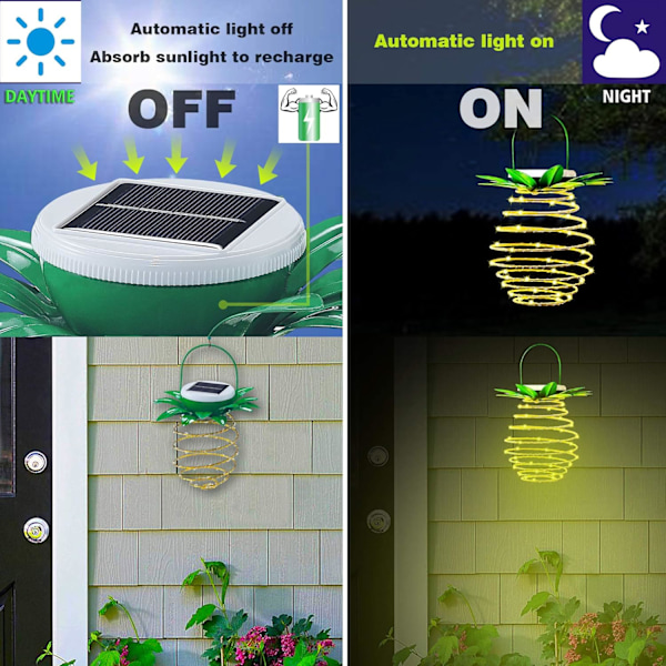 Större 60 LED-ananas solcellslampor utomhus hängande lykta för pooldekorationer, trädgårdsdekoration, lys upp palmer tropisk jul