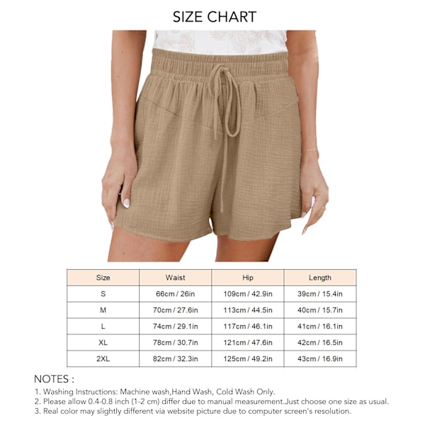 Dam Bredbenta Shorts Dragsko Elastisk Hög Midja Enfärgad Andningsbara Sommarshorts Khaki S
