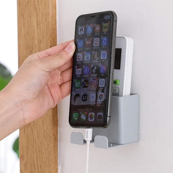 Mobiltelefonhållare för väggmontering, ABS-plastmaterial Fjärrkontrollhållare med krok och laddningsställ, Universal Multifunktionell Organizer (3