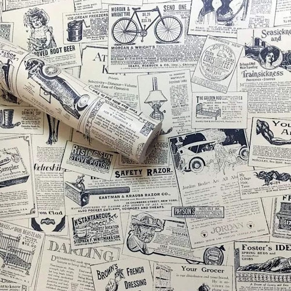 Vintage Självhäftande Tapet, Dekorativ Självhäftande Tidningspapper Kontaktpapper för Möbelhylla Lådinsats Hem