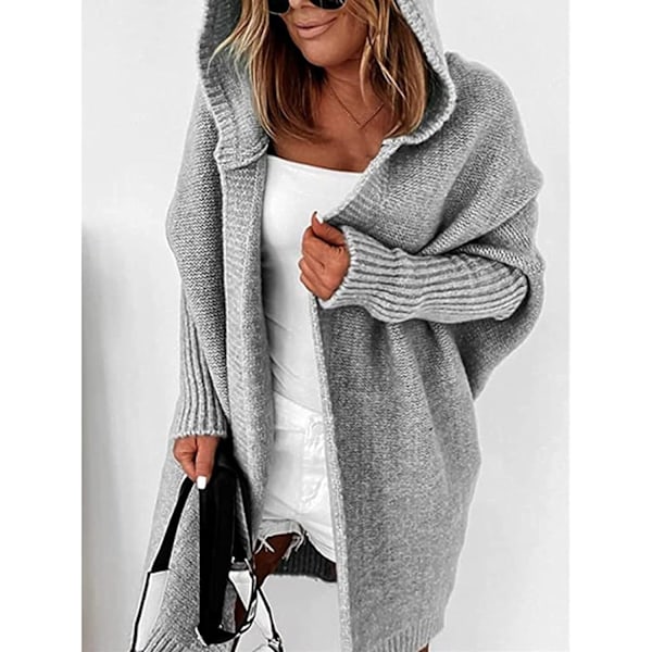 Damen Grobstrick-Cardigan Lang Winter Grobstrickjacke Strickmantel