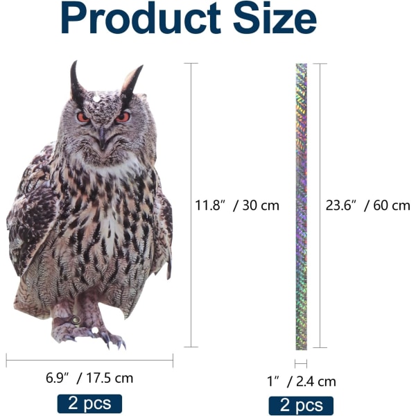Fågelskrämma med duvavvisande remsa Fågelavvisande Fågelskrämma Fågelskrämma Håll duvor katter kråkor borta från balkonger uteplatser fönster Set med 2 ugglor
