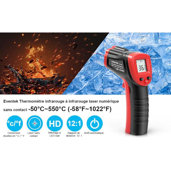 Infraröd Termometer, Valbar F Eller C för Enkel Temperaturkonvertering Mellan Celsius Och Fahrenheit