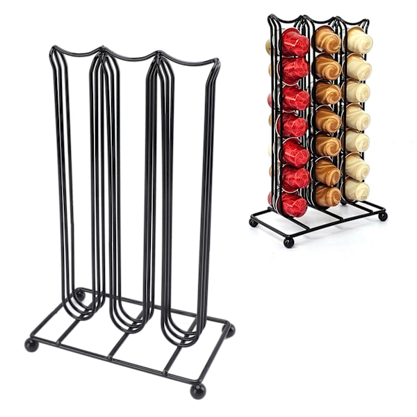 Kaffekapselhållare Rack Järn 42 Kaffekapslar Förvaringsorganisatör Torn för Nespresso Hem Café Kontor Svart
