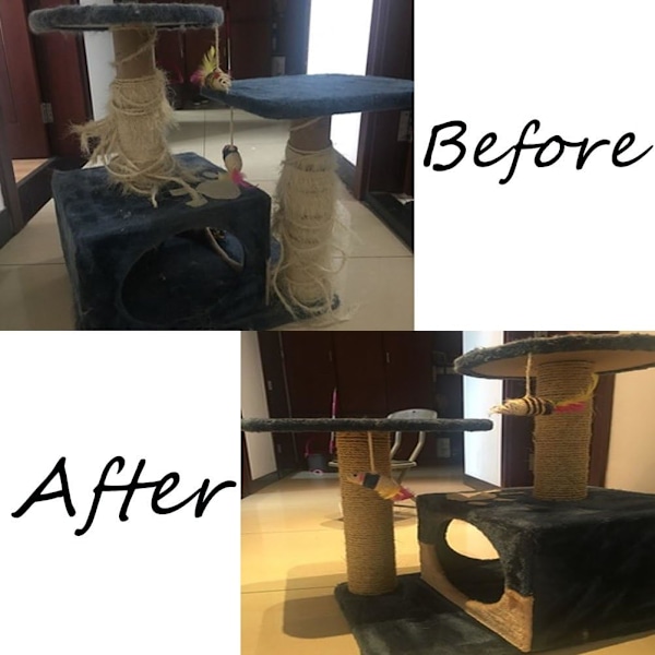 Naturlig Sisal Rep för Klösstolpe, Kraftig Allvädersbeständighet för Renovering av Kattträd, Inkluderar Mjulleksak, Tjockt Snöre Underlättar