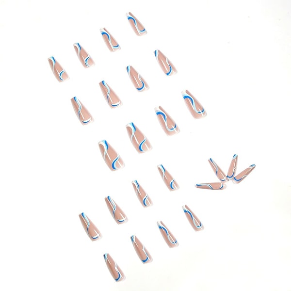 Tryck på naglar, 24st lösnaglar med limklistermärken, Coffin heltäckande akrylnaglar med självhäftande flik för naglar för kvinnor och flickor