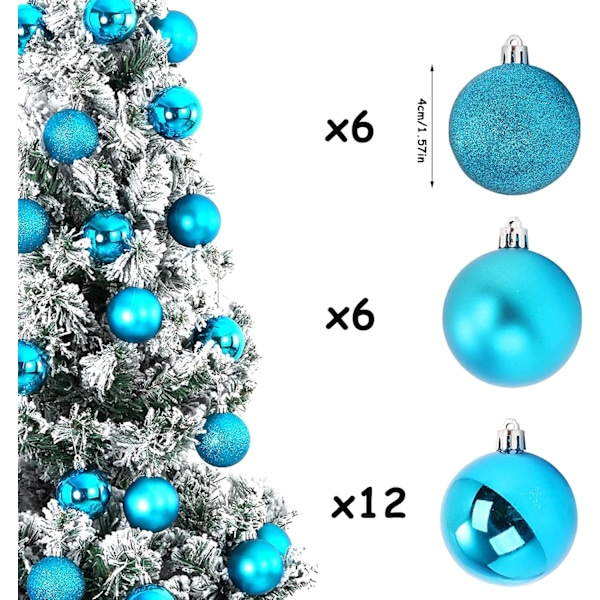 Festive Designs Julgranskulor, Okrossbara Miljövänliga Hängande Dekorationer i Plast för Inomhus- och Utomhusbruk (24 st)