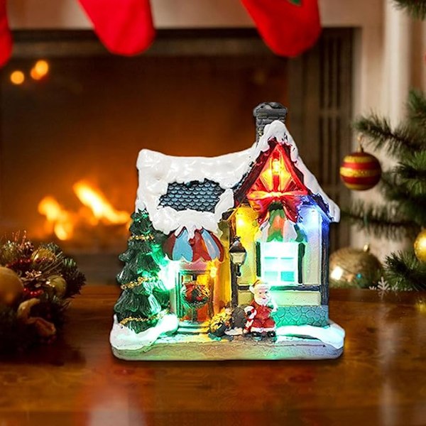 Utsökt Julbyhus, Batteridrivna LED-lampor, Handmålad Resin Polyresin, Högkvalitativt Resinmaterial, Perfekt Julklapp